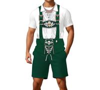 Generisch Tuta sportiva da uomo, a maniche corte, per il tempo libero, 2 pezzi, maglietta e pantaloncini, per la casa, per carnevale, feste, costume bavarese, casual, da jogging, P-006 verde scuro, S