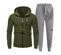 Generisch Tuta sportiva da uomo in due pezzi, calda Y2K, in cotone, con coulisse e chiusura lampo, comoda per una vestibilità traspirante, per il tempo libero, da jogging, da uomo, verde militare, M