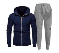 Generisch Tuta sportiva da uomo in due pezzi, calda Y2K, in cotone, con coulisse e chiusura lampo, comoda per una vestibilità traspirante, per il tempo libero, da jogging, da uomo, Blu mare, M
