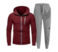 Generisch Tuta sportiva da uomo in due pezzi, calda Y2K, in cotone, con coulisse e chiusura lampo, comoda per una vestibilità traspirante, per il tempo libero, da jogging, da uomo, Vino, M