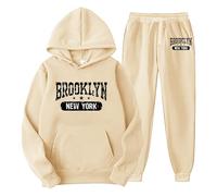 Generisch Tuta sportiva da uomo, per il tempo libero, con cappuccio, pantaloni per uomo, donna, allenamento, comfort, cachi, 3XL