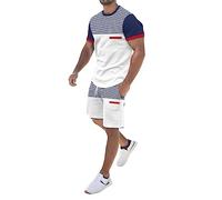 Generisch Tuta sportiva da uomo, traspirante, leggera, estiva, in due pezzi, per attività all'aperto, con stampa a maniche corte, comoda, business, casual, Colore: rosso, XL