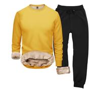 Generisch Tuta sportiva da uomo, tuta sportiva per il tempo libero, tracksuit set invernale con cappuccio da uomo, girocollo, tinta unita, biancheria intima termica, giallo., 5XL