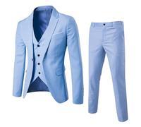 Generisch Tuta Uomo 3 Pezzi Classico Slim Fit Abito Da Sposa Gentleman Tuxedo Giacca Pantaloni e Gilet Abiti Prom Compleanno Matrimonio Vestiti Formale Abbigliamento Festivo Costume, Celeste., M