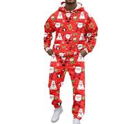 Generisch Tutina da uomo intera natalizia con stampa all over - Divertente onesie con Babbo Natale e orsi polari | Completo da casa e da notte festivo per le festività, XL