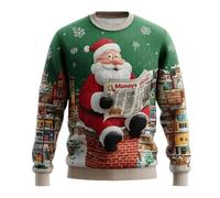 Generisch Ugly Christmas Sweater Uomo Rudolph Renna Maglione natalizio Maglione natalizio con stampa Xmas Festival Norvegese Maglione invernale a maniche lunghe, Verde2, 5XL