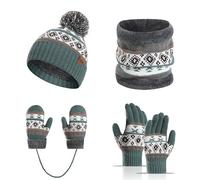 Generisch Un set di 4 cappelli a maglia per bambini in inverno, spessi e caldi, corde per appendere cappelli in lana per bambini dai 3 ai 10 anni, verde militare, Taglia unica