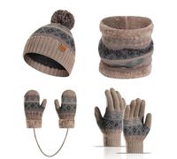 Generisch Un set di 4 cappelli a maglia per bambini in inverno, spessi e caldi, corde per appendere cappelli in lana per bambini dai 3 ai 10 anni, cachi, Taglia unica
