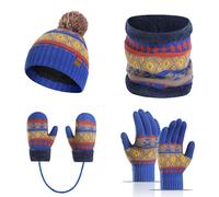 Generisch Un set di 4 cappelli a maglia per bambini in inverno, spessi e caldi, corde per appendere cappelli in lana per bambini dai 3 ai 10 anni, Blu, Taglia unica