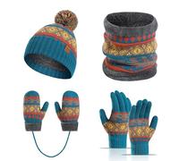 Generisch Un set di 4 cappelli a maglia per bambini in inverno, spessi e caldi, corde per appendere cappelli in lana per bambini dai 3 ai 10 anni, Celeste., Taglia unica
