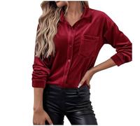 Generisch Una camicia versatile in tinta unita con maniche a risvolto stile alla moda da donna, Colore: rosso, M