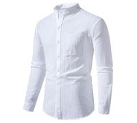 Generisch Una nuova camicia a maniche lunghe in tela di cotone resistente da uomo nel 2024, bianco, L