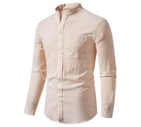 Generisch UNA nuova camicia a maniche lunghe in tela di cotone resistente da uomo nel 2024, cachi, XXL