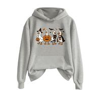 Generisch Uomo e donna, autunno e inverno, tinta unita, stampa Halloween, maglione con cappuccio, a maniche lunghe, maglione da donna, grigio chiaro., L