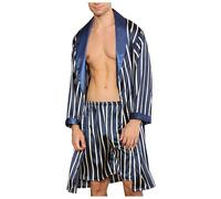 Generisch Uomo Estate Seta Accappatoio Shorts Robe Uomo Estate Set di Sottile Ice Silk Pigiama Plus Size Accappatoio, Blu scuro, 3XL