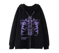 Generisch Uomo Felpa con Cappuccio a Tema Scheletro Y2K Gothic Zip Up Giacca Grunge Emo Old Harajuku Dark Academia Punk Aesthetic Zip Oversized Graphic Baggy Fleece Anni 90 Streetwear, M