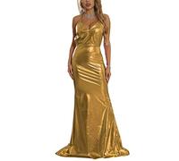 Generisch V Abbigliamento Donne Costume Abito Abito Abito Scollatura Abiti di Natale Partito Senza Maniche Sera Paillettes Abito per Le Donne di Panno, gold, 3XL
