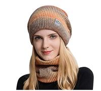 Generisch Versione coreana e invernale del berretto di lana con gradiente di colore, ispessita e calda protezione dell'udito, cappello a maglia fredda, set da due pezzi, Colore: arancione., Taglia