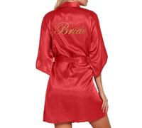 Generisch Vestaglia da donna in raso, per matrimonio, kimono da damigella d'onore, abito di media lunghezza, scollo a V, camicia da notte, piscina pajama, cappotto da sauna con ricamo, spugna di