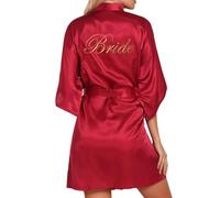 Generisch Vestaglia da donna in raso, per matrimonio, kimono da damigella d'onore, abito di media lunghezza, scollo a V, camicia da notte, piscina pajama, cappotto da sauna con ricamo, spugna di