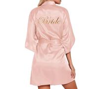 Generisch Vestaglia da donna per matrimonio, festa, squadra, abito da sposa, lettere, kimono in raso, pigiama, accappatoio morbido e morbido, abbigliamento da notte, Pajama B2-rosa, S