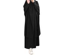 Generisch Veste musulmana Casual Solido Per Donna Abaya Islamico Caftano Arabo Due Pezzi Vestiti Morbido Elegante Top Gonna Set Tuta Animale Pantaloni Tuta da Jogging Vita Alta Tuta Casual, Nero ,