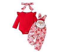 Generisch Vestiti e set per ragazze Baby Natale a maniche lunghe pagliaccetto Body Cartoon Santa ricamo pantaloni per occasioni festive, Colore: rosso, 9-12 Monate