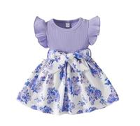 Generisch Vestito alla moda per bambini con maniche svolazzanti, stampa a contrasto, per occasioni speciali, Lilla, 2-3 Anni
