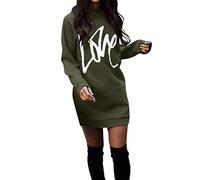 Generisch Vestito alla moda per le donne plus size abito Natale inverno girocollo manica lunga tinta unita maglione abito, verde militare, S