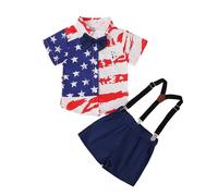 Generisch Vestito americano Independence Day per ragazzi, elegante camicia a maniche corte con pantaloncini, set da 3 pezzi, Blu, 6-12 Monate