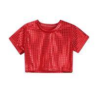 Generisch Vestito casual per bambini e bambine, con paillettes, per feste e carnevale, a maniche corte, Colore: rosso, 6-7 Anni