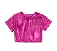 Generisch Vestito casual per bambini e bambine, con paillettes, per feste e carnevale, a maniche corte, rosa intenso, 10-12 Anni