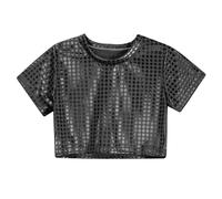 Generisch Vestito casual per bambini e bambine, con paillettes, per feste e carnevale, a maniche corte, Nero , 10-12 anni