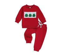 Generisch Vestito da bambina a maniche lunghe top e pantaloni con ricamo per le vacanze per la stagione festiva, abbigliamento da festa, Colore: rosso, 3-4 Jahre