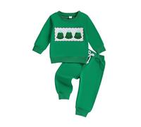 Generisch Vestito da bambina a maniche lunghe top e pantaloni con ricamo per le vacanze per la stagione festiva, abbigliamento da festa, verde, 3-6 Monate
