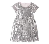 Generisch Vestito da bambina con paillettes per bambini, abito da damigella d'onore, argento, 5 anni