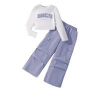 Generisch Vestito da bambina in 2 pezzi: felpa a maniche lunghe, camicia da jogging cargo