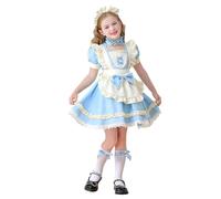 Generisch Vestito da bambina per feste all'aperto, 3-12 anni, stampa floreale, fascia, grembiule, set di vestiti con fiocco nero, collana, accessori 3 anni (cielo blu, 3-4 anni)