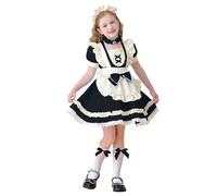 Generisch Vestito da bambina per feste all'aperto, 3-12 anni, stampa floreale, fascia, grembiule, set di vestiti con fiocco nero, collana, accessori 3 anni (nero, 11-12 anni)