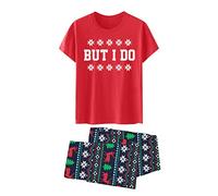 Generisch Vestito da bambina per Natale, famiglia, pigiama abbinato, graziosa stampa a testa grande, a quadri, a maniche lunghe, morbido, casual, pigiameria natalizia, famiglia, Colore: rosso, L