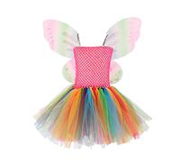 Generisch Vestito da battesimo per neonata e ragazza, vestito estivo, alla moda, per il tempo libero, tutù, in rete, con ali, set da 2, Colore: arancione., 10-12 Jahre