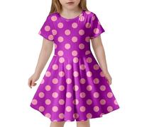 Generisch Vestito da comunione Carnevale alla moda per bambini, abito sottile con motivo a pois e maniche corte (viola, 8-9 anni)