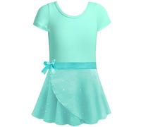 Generisch Vestito da danza con design a cuore, due pezzi, per danza classica, ginnastica, performance, abbigliamento a maniche corte per tutto l'anno, verde, 5-6 Anni