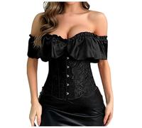 Generisch Vestito da dirndel, elegante corsetto top in broccato con maniche ad ali per donna Halloween medievale vittoriano costume cosplay, Nero , XL