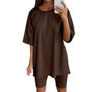 Generisch Vestito da donna, a maniche corte e pantaloni corti, da corsa, yoga, marrone, M