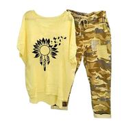 Generisch Vestito da donna in misto cotone e lino con scollo rotondo, per esperienze di viaggio, avventure in spiaggia, in comoda variante oversize, giallo., XXL