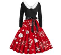 Generisch Vestito da donna, soffice, scollo a V, maniche lunghe, Natale, casalinga, elegante, morbido, abito da sera elegante, Colore: rosso, S