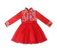 Generisch Vestito da fata per bambini e bambine, per calendario cinese, per Capodanno, foderato in pile, caldo, da principessa, ricamato, costume da performance, Colore: rosso, 2-3 Anni
