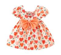 Generisch Vestito da principessa per bambine, con stampa a cuore, a maniche corte, con fiocco sul retro, senza maniche, per l'estate, per feste, Colore: arancione., 2-3 Anni