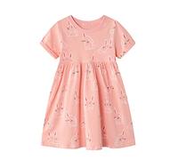 Generisch Vestito da ragazza a maniche corte, gonna per bambini, con coniglietto, per il tempo libero, per l'usura quotidiana, Colore: rosa., 4 anni
